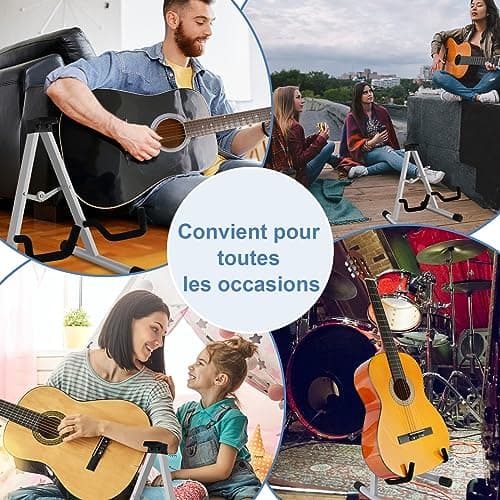 EastRock Support de Guitare Portable Étage Trépied Universel réglable A Fame Pliable Plusieurs guitares pour guitare acoustique Guitare électrique Basse (Gris)
