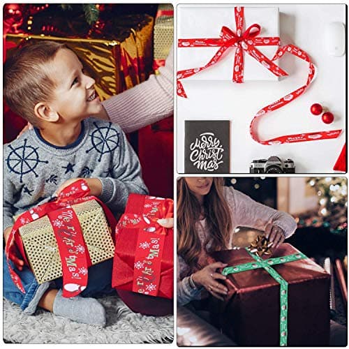 Trimming Shop Noël Ruban Gros Grain Noël Vacances Imprimé Snowglake Père Noël Rubans pour Emballage Cadeau, Décoration Festive - Rouge, 10mm x 25 Yards