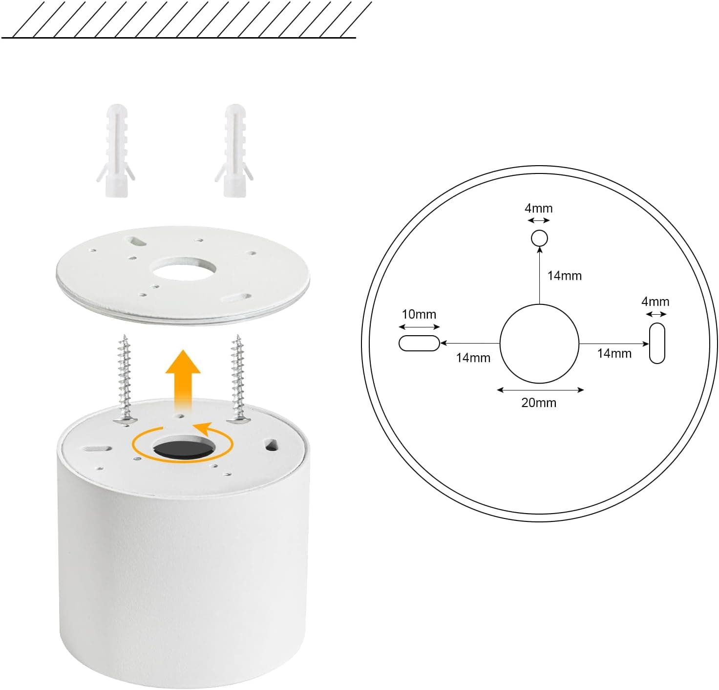 Spot en Saillie IP44, Plafonnier Salle de bain, Spot LED en Saillie Plafond 230V Imperméable, Ø80x65mm aluminium Rond Blanc downlight pour Modules LED, Lot de 4