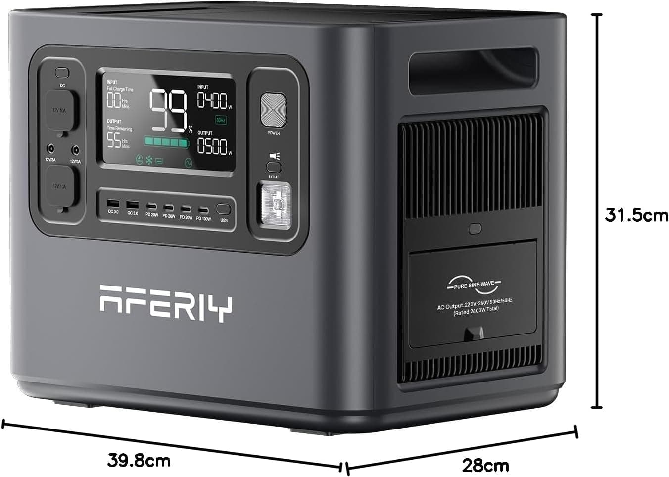 AFERIY Generateur Electrique Portable 2400W, Batterie Nomade 2048Wh, Charge Rapide 1h40, 13 Connexions, 220-2400V, Alimentation Sans Interruption, Station Électrique Portable pour Camping et Maison