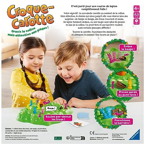 Ravensburger - Croque Carotte - Jeu de société - Enfants et Parents - Jeu de parcours rigolo - De 2 à 4 Joueurs à partir de 4 ans - Mixte - 22223 - Version française, Noir