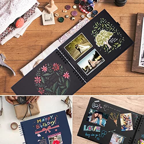 AIOR Album Photo Traditionnel Scrapbook 80 Pages, DIY Scrapbooking Album Mariage Livre d'or Idee Cadeau Original Maitresse Femme pour Valentin De noël Anniversaire (Noir)