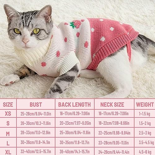 Hillylolly Pull en Tricot pour Chats, Pull pour Animaux, Vêtements de Chat sans Poil, Adorable vêtement pour Chat, Gilet pour Animaux de Compagnie, Pull Chat Tricoté Chaud (M)