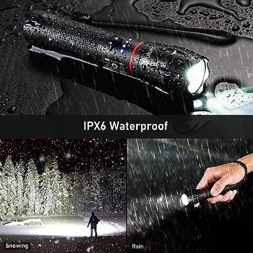 Blukar Lampe Torche LED Rechargeable, 2000L Lampe de Poche Ultra Puissante | IPX6 Étanche, 5 Modes d'éclairage & Zoomable, Torche en Aluminium & Longue Durée pour Camping/Randonnée/Urgence