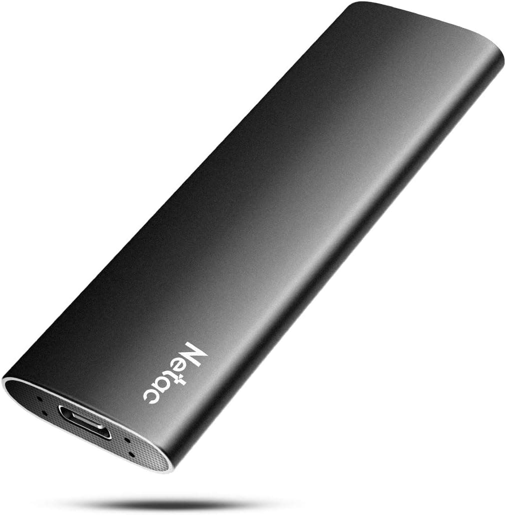 Netac 250 Go Externe SSD USB 3.2 Gén 2 Disque Dur Portatif Vitesse Jusqu'à 550MB/s (10 Gbps, Type-C, Aluminium)