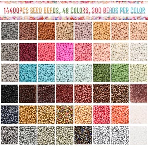 EuTengHao Perles de rocaille en verre pour kit de fabrication de bracelets, petites perles 8/0 pour bracelet, collier, bijoux, bricolage (3mm, 48 couleurs, verre dépoli et verre laqué)