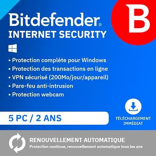 Bitdefender Internet Security 2024 | 5 appareils | 2 Ans | PC | Code d’activation par email