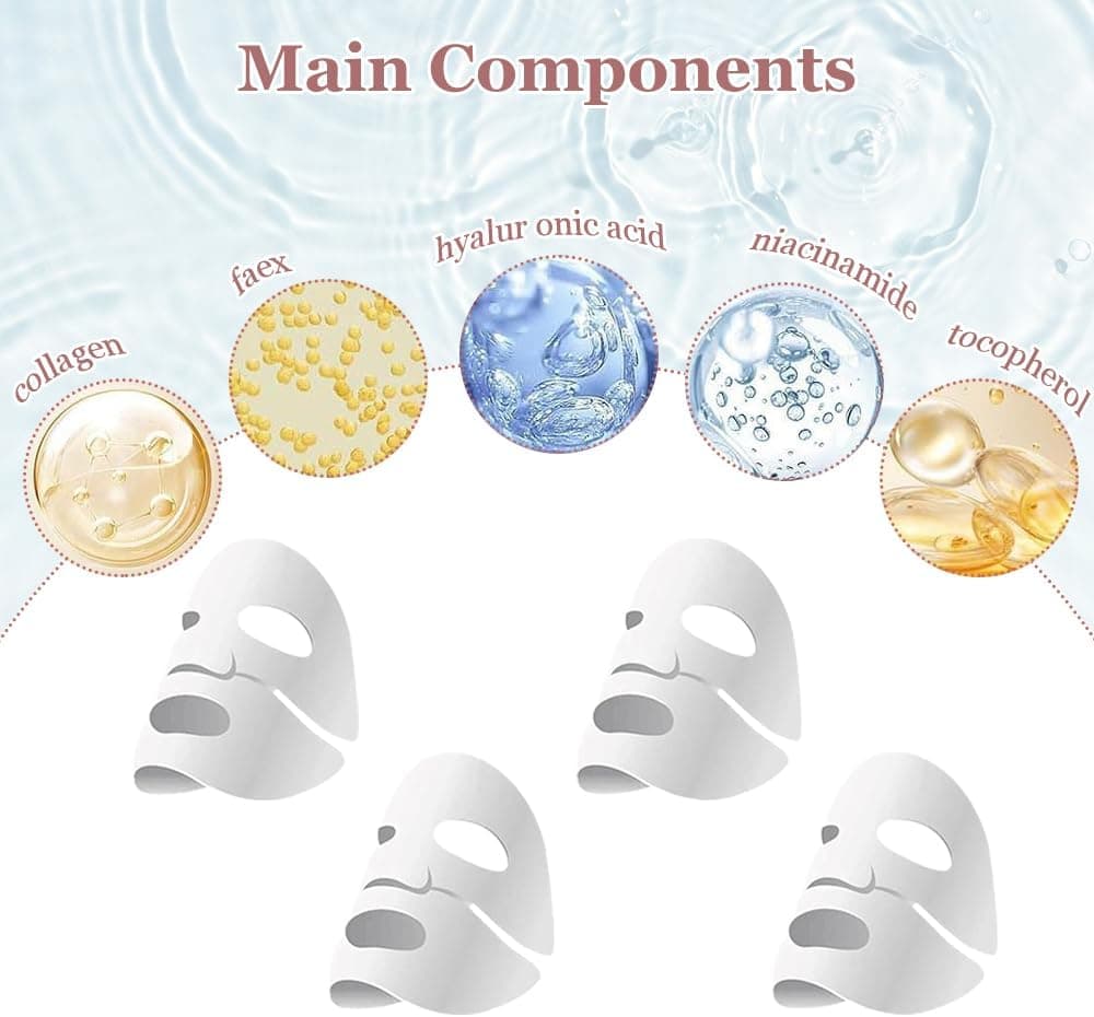 Bio-Collagen Real Deep Mask, Bio Collagen Face Mask Overnight, Anti-âge Mask Collagen, Film de collagène Hydratant Masque anti-rides Réduire les ridules