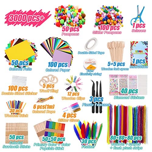 YUTUY Kit Bricolage Enfant,3000+pcs Bricolage Enfant Pipe Cleaners Crafts Set,DIY Activites Manuelles Pompons,Loisirs Creatifs,Activité Manuelle Enfant pour 4-12 Ans