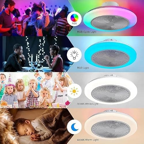 EKDADL RGB Ventilateur Plafond silencieux de 48 cm avec lumières,Réversible ventilateur de plafond fermé avec télécommande,6 vitesses de vent,3 températures de couleur en option