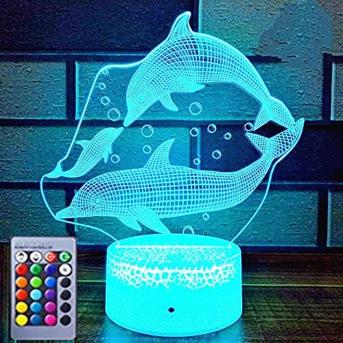FISSEN 3D dauphin LED Lampe d'illusion Optique Lampe Lumière de Nuit avec Câble USB et 16 Couleurs Décoration pour Enfant Chambre Chevet Table de Bébé Enfant Cadeau De Noël Fête Anniversaire