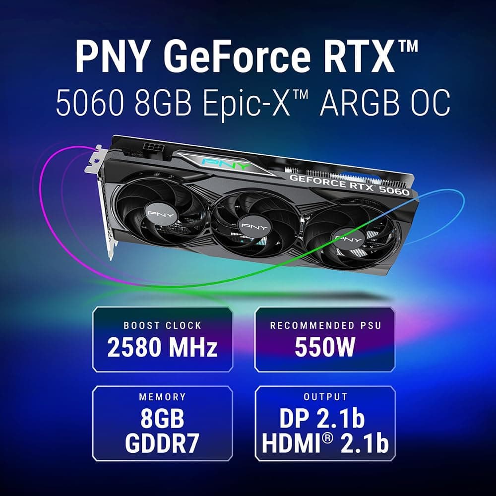 PNY Carte Graphique GeForce RTXTM 5060 8Go ARGB OC Triple Fan DLSS 4