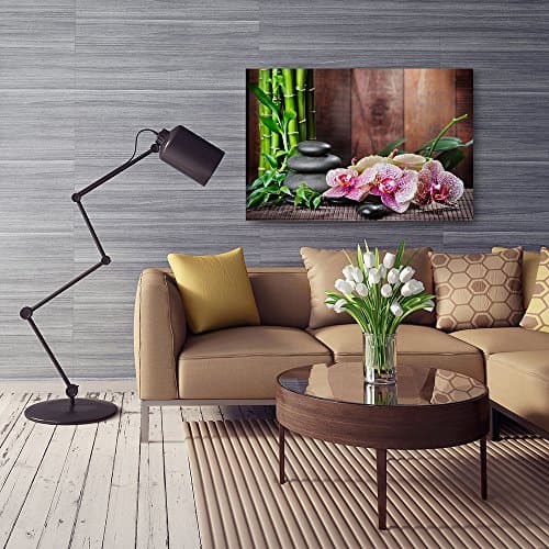 Feeby Impression Sur Toile Zen Bambous 50x40 cm Tableaux Tableau Mural Image Moderne Photo Décoration Murale Artistique Photographie Design Chambre Salon Cuisine Orchidée Galets Multicoloré