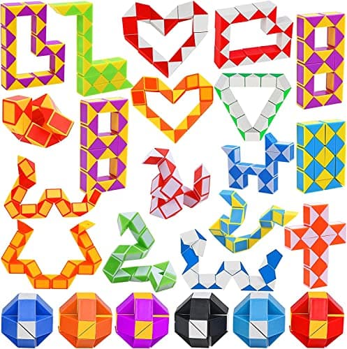 GOLDGE 24 Pièces Serpent Magique avec 24 Blocs, Snake Puzzle Cube, Magie Serpent Twist Puzzle Cube Toy, Jouets Magic Ruler, Mini Magic Snakes Cube pour Adultes et Enfants, Cadeau Anniversaire Enfants