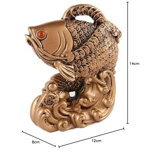 lachineuse - Figurine Poisson Arowana - Statuette Feng Shui - Symbole de Chance et de Richesse - pour Bureau, Maison - Décoration Asiatique Intérieur - 13 x 11 x 5 cm - Carpe Zen - Coloris Doré