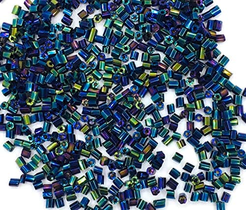 Lot de 5000 perles de rocaille de 2 mm en verre - Perles tubes - Perles tiges - Bleu métallisé