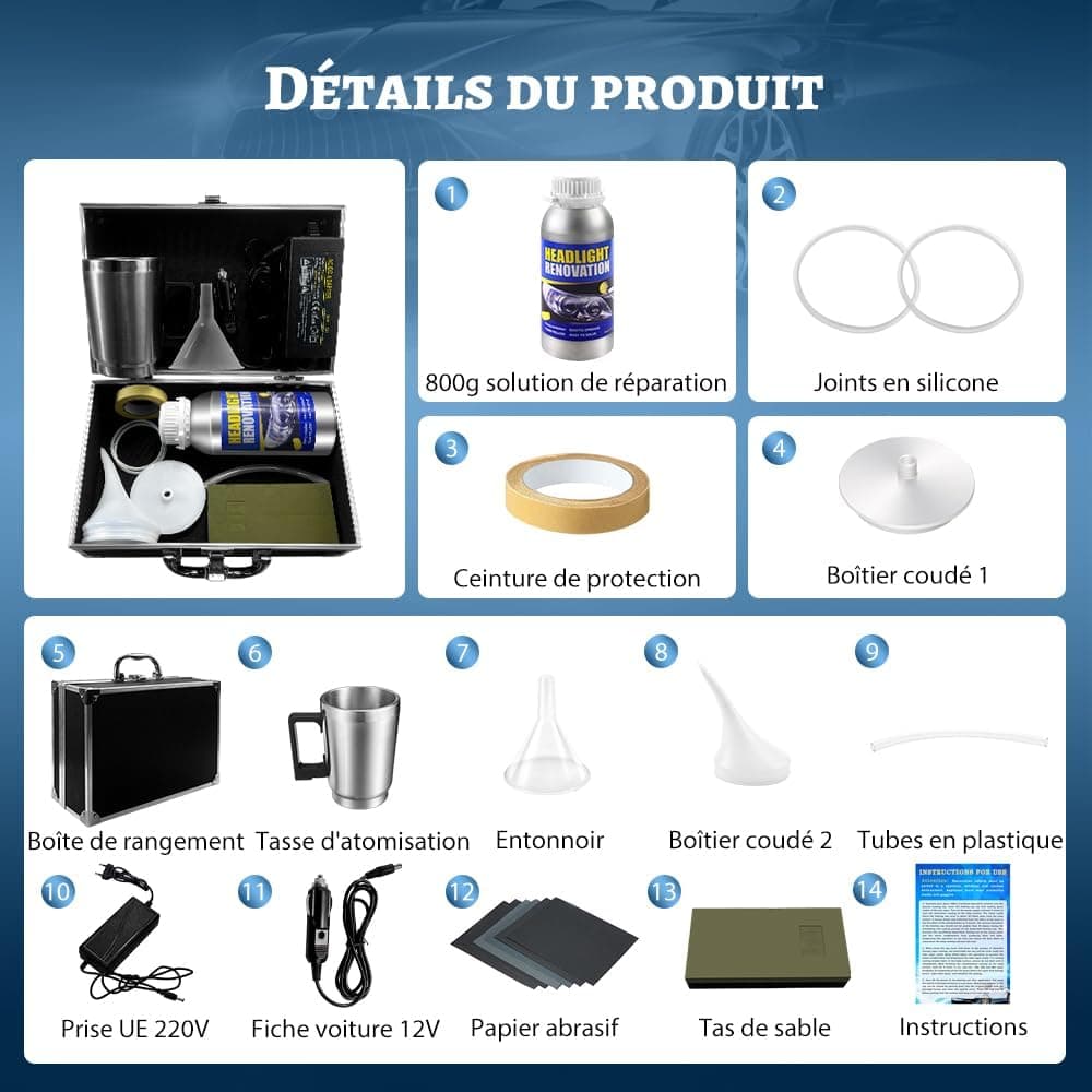 Renovateur Phare,Renovateur Phare Voiture 800G,Kit Renovation Phare Voiture,Kit Polissage Phare Voiture,Kit Restauration Phare de Voiture pour Oxydation/Jauni/Rayures/Flou