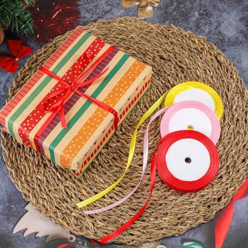 ihaspoko Ruban Satin, 12 Couleurs 6mm Ruban Tissu pour Bricolage Art & Artisanat, Emballage Cadeau, Ballons, Nœuds, Décoration de Mariage (22m/Rouleau)