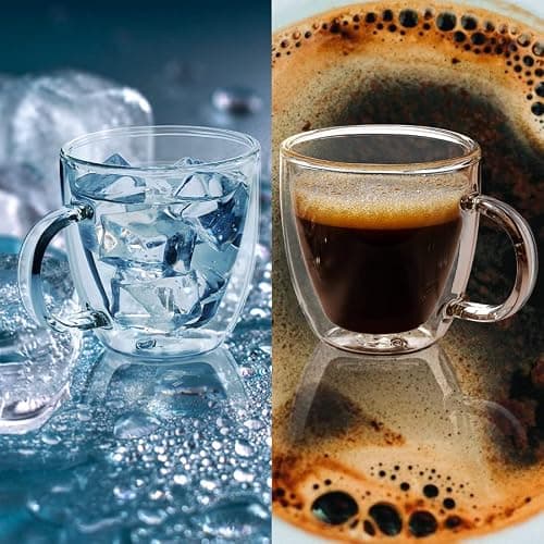 Stylusella Tasses à café en verre à double paroi de 150 ml, lot de 2 tasses à café avec poignées, tasses à café élégantes, Tazas de Café Con Estilo, tasses à café isothermes en verre borosilicate