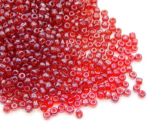 Lot de 1100 perles de rocaille en verre de 4 mm, 6/0, perles poney transparentes, mini perles rondes (rouge scintillant)