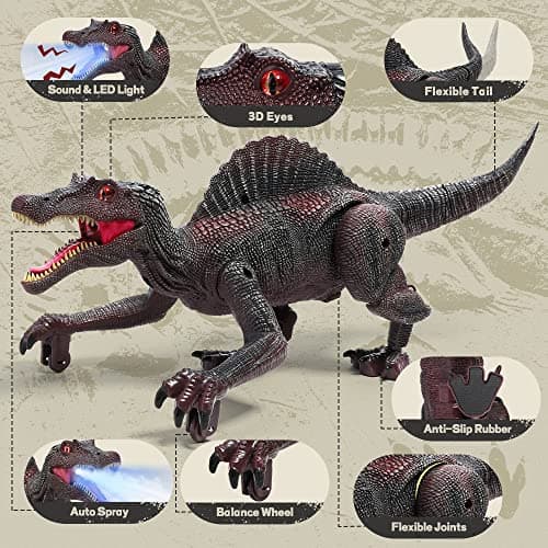 FRUSE Dinosaure Télécommandé Jouet Electrique,Jouet Dinosaure avec Traçage Lumière,Brume de Pulvérisation,Lumière LED,Spinosaurus Telecommande pour Les Garçons Filles âgés de 3 4 5 6 7 8(Rouge)