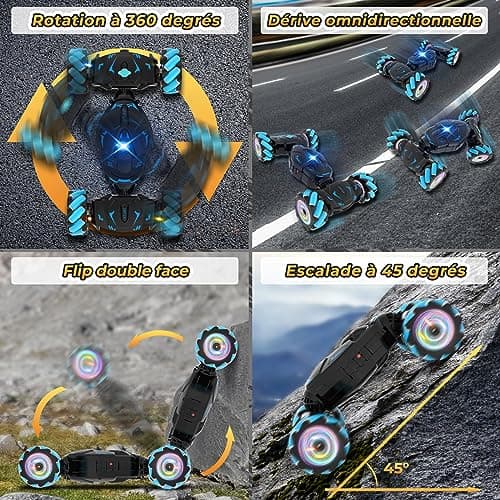 Pristar Voiture télécommandée avec la Main, avec Lumière et Spray, Jouet RC Car Drift 4WD 2,4 GHz, Rotation à 360°, Cadeau pour Filles Garçons Enfants de 6 8 9 10 Ans