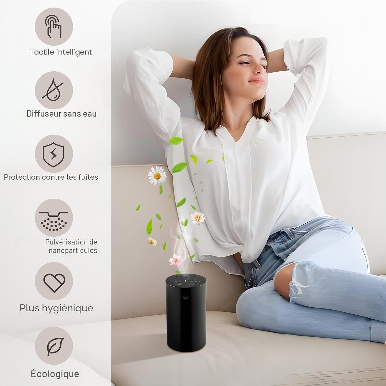 UrbanHomes Diffuseur Huiles Essentielles, Huile Essentielle, Diffuseur Parfum Maison, Huile Essentielle pour diffuseur, Diffuseur Electrique Parfum Maison, avec 3 Modes, Fonction USB Portable, Noir
