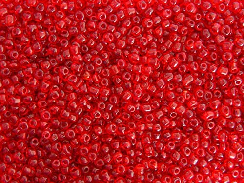 SACHET DE 32g ENVIRON 450 PERLES DE ROCAILLES ROUGE TRANSLUCIDE DIAMETRE 4mm 6/0 - CREATION PERLES