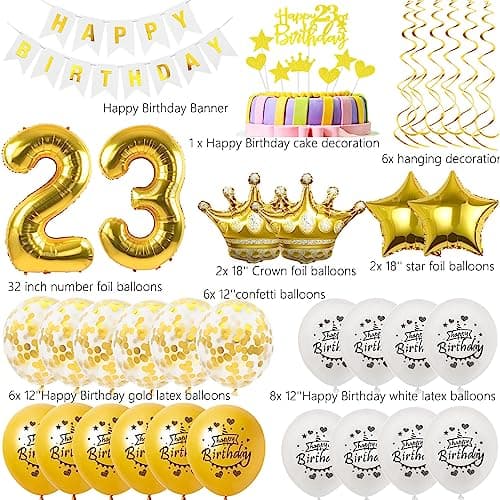 ballons 23 ans anniversaire blanc Or ballon anniversaire 23 ans Femme Homme deco 23 ans Homme Femme anniversaire Decoration Gateau anniversaire 23 ans anniversaire Homme Or 23 birthday Décoration