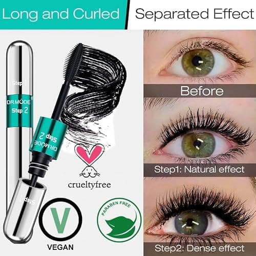 Mascara Waterproof Noir - 4D Mascara Effet Faux Cils Extra Longs Mascara Fibre de Soie Imperméable à l'eau Longue Durée