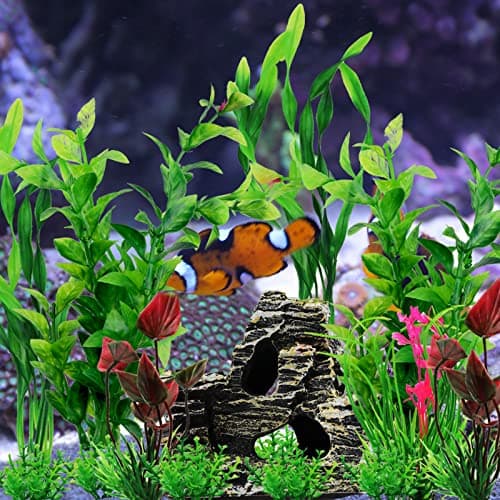 QUOZUO 20 Pièces Aquarium Decoration Plante, Vert Plantes Artificielle Aquarium Deco et Rocher Polyrésine Grotte Ornement