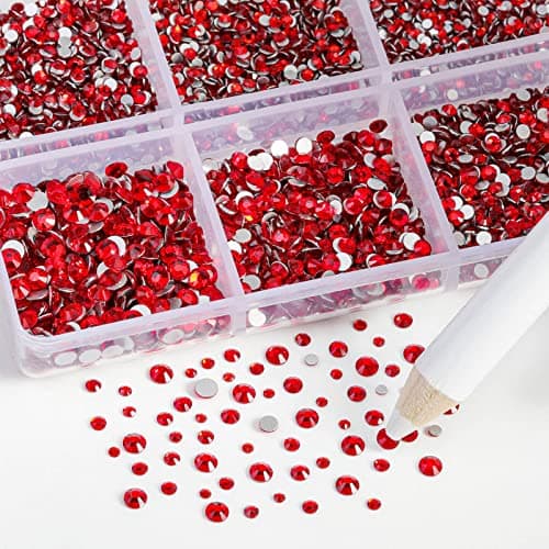 Beadsland 7200 pièces Strass pour ongles nail art,strass cristal rouges pour visage et l'artisanat,Mélange de 6 tailles avec kit de crayons de cire,SS3-SS10,Siam Clair