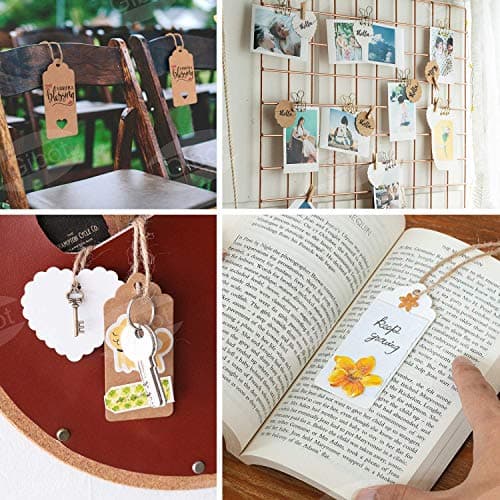 Étiquette cadeau 200PCS étiquette en papier kraft de brun et blanc,Étiquettes vierges en rectangulaire en forme de cœur de ronde,étiquette pour mariage cadeau Noël party,30m Ficelle de jute
