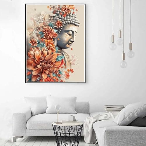 Zariocy 5D Diamond Painting Kits Bouddha, DIY Peinture avec Diamant Art Fleurs Cristal Diamant Broderie Peintures Arts Artisanat pour Home Office Décoration Murale 30x40 cm