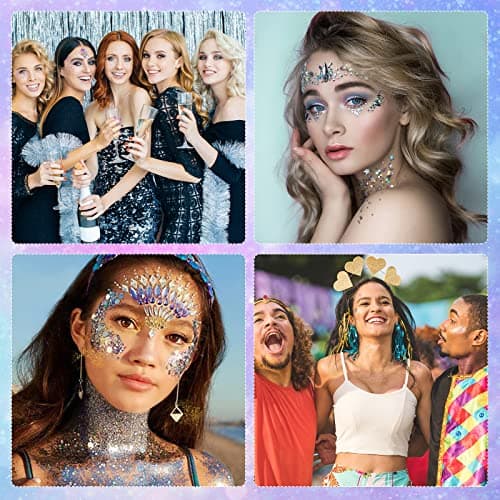 Getervb 3 Pièces Gel Paillettes Visage Festival Body Glitter Gel Paillette Cosmétique Chunky Glitter Liquide Paillette Maquillage Cheveux Ongles Lèvres Makeup (Blanc+Argent+Champagne)