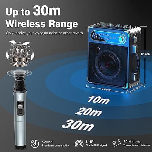 JYX Machine de Karaoké, bluetooth speaker pour adultes avec 2 microphones sans fil, Système de Karaoké portable pour soirée à la maison/au camping