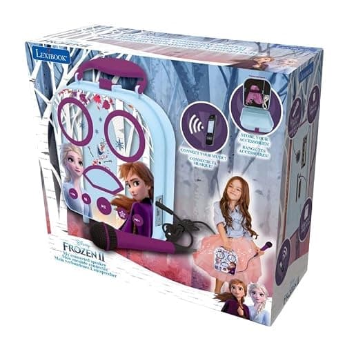 Lexibook- Disney La Reine des Neiges Elsa & Anna Mon Enceinte secrète Portable sans Fil, avec Microphone, Prise Jack, Ports TF/SD, Bleu, BTC050FZ