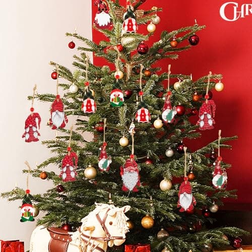 21PCS Décorations de Noël Ornement Pendentif en Bois Gnomes de Noël avec Corde et Perle Ornements à Suspendre avec Boîtes de Rangement Décoration Sapin Chambre Cadeau de Noël