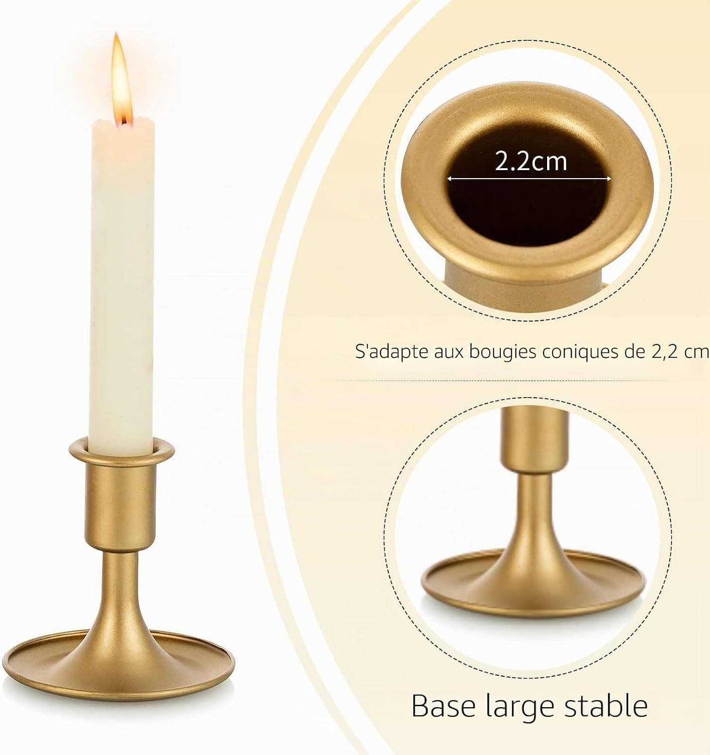 Porte-bougies coniques, Porte-bougies en or Romadedi pour chandelier de table, pour réception de mariage, décoration festive de cheminée de Noël ou décoration d'intérieur, lot de 2