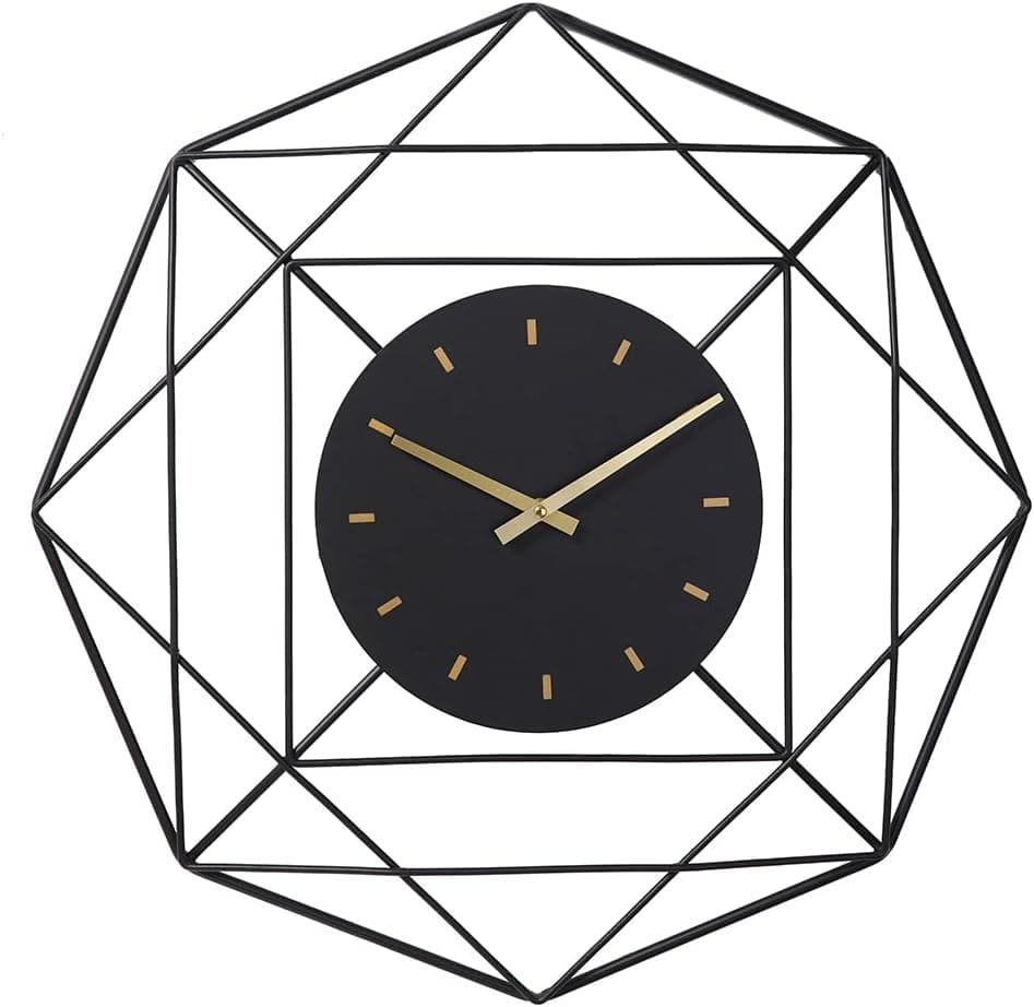 LW Collection Horloge Murale Benjamin Noir 60 cm - Grande Horloge Murale Industrielle en Métal - Horloge Murale Moderne - Mouvement Silencieux - Horloge Silencieuse