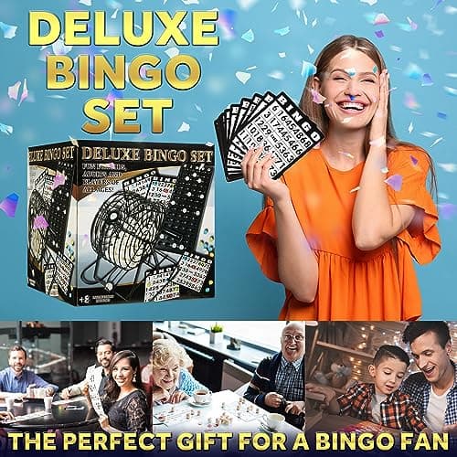 KreativeKraft Jeu de Bingo Enfant Adulte Jeu Loto Bingo Complet avec Distributeur Boules Numérotées Cartes et Jetons Jeux Famille Interieur