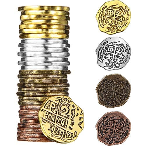 35 Pièces Pièces de Pirate en Métal Espanol Pièce de Trésor de Pirate Répliques Doubloon pour Décorations de Fête, Bronze, Bronze Antique Rouge, Or Antique et Argent Antique