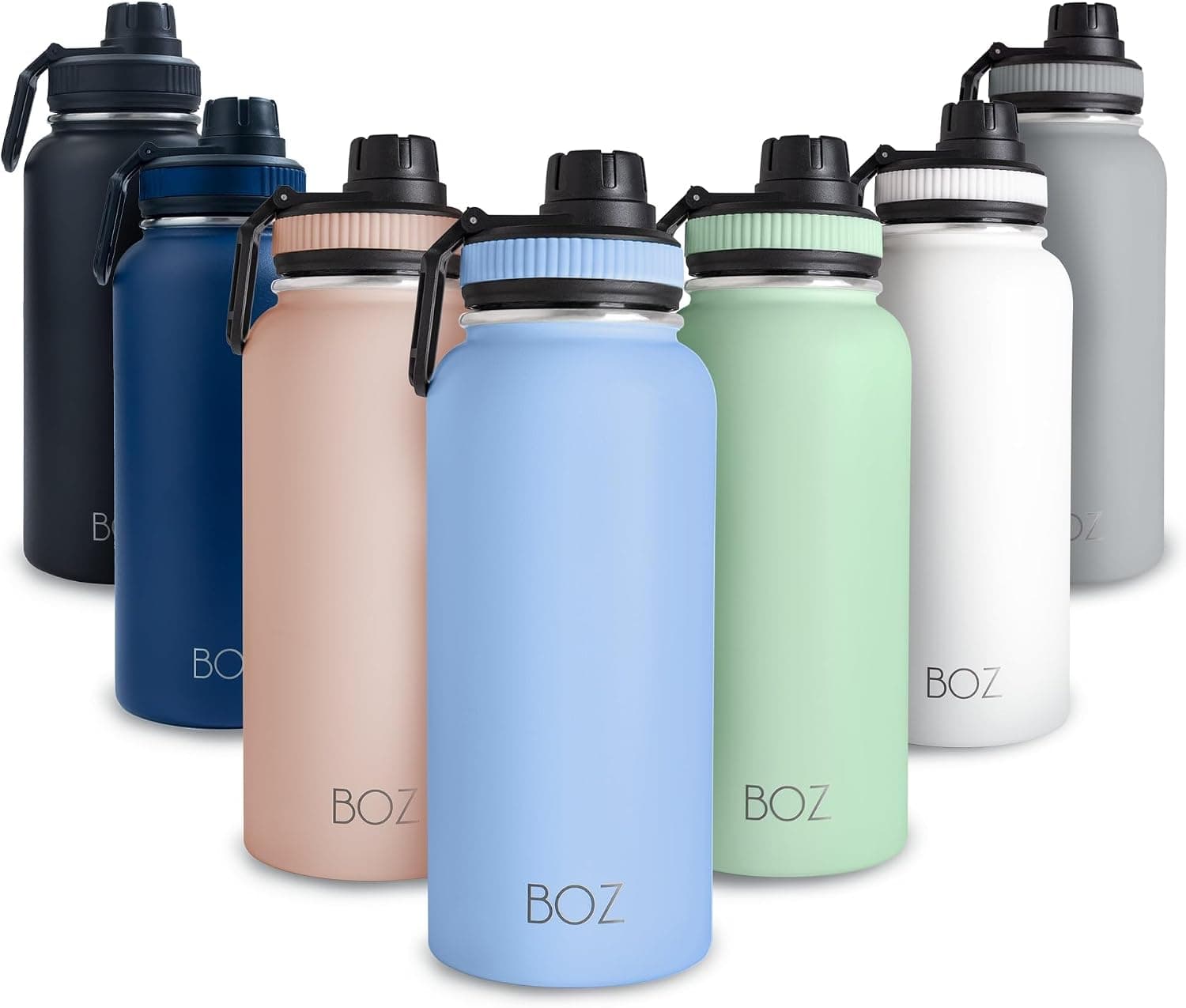 BOZ Gourde Isotherme en Inox, 1 L, Couvercle Anti-Germe (Bleu Clair) | Pour Bureau, Sport, Voiture, Randonnée et Salle de Gym