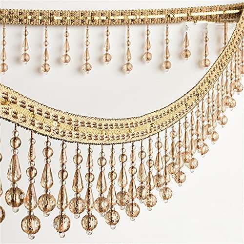GIVBRO Galon de perles à franges - Ruban jacquard à coudre pour rideaux, nappes, mariage - 0,9 m