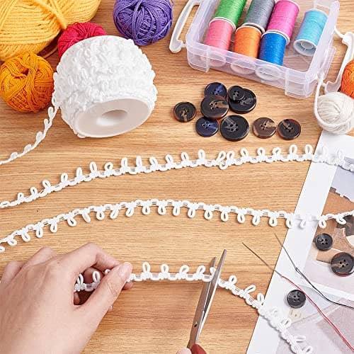 PandaHall 18m Boutonnière Ruban Garniture tressée avec boucles boutonnées 14mm Cordon de tresse de bouton de corset Élastique Blanc Garniture en dentelle à boucle boutonnée pour costumes, Blanc