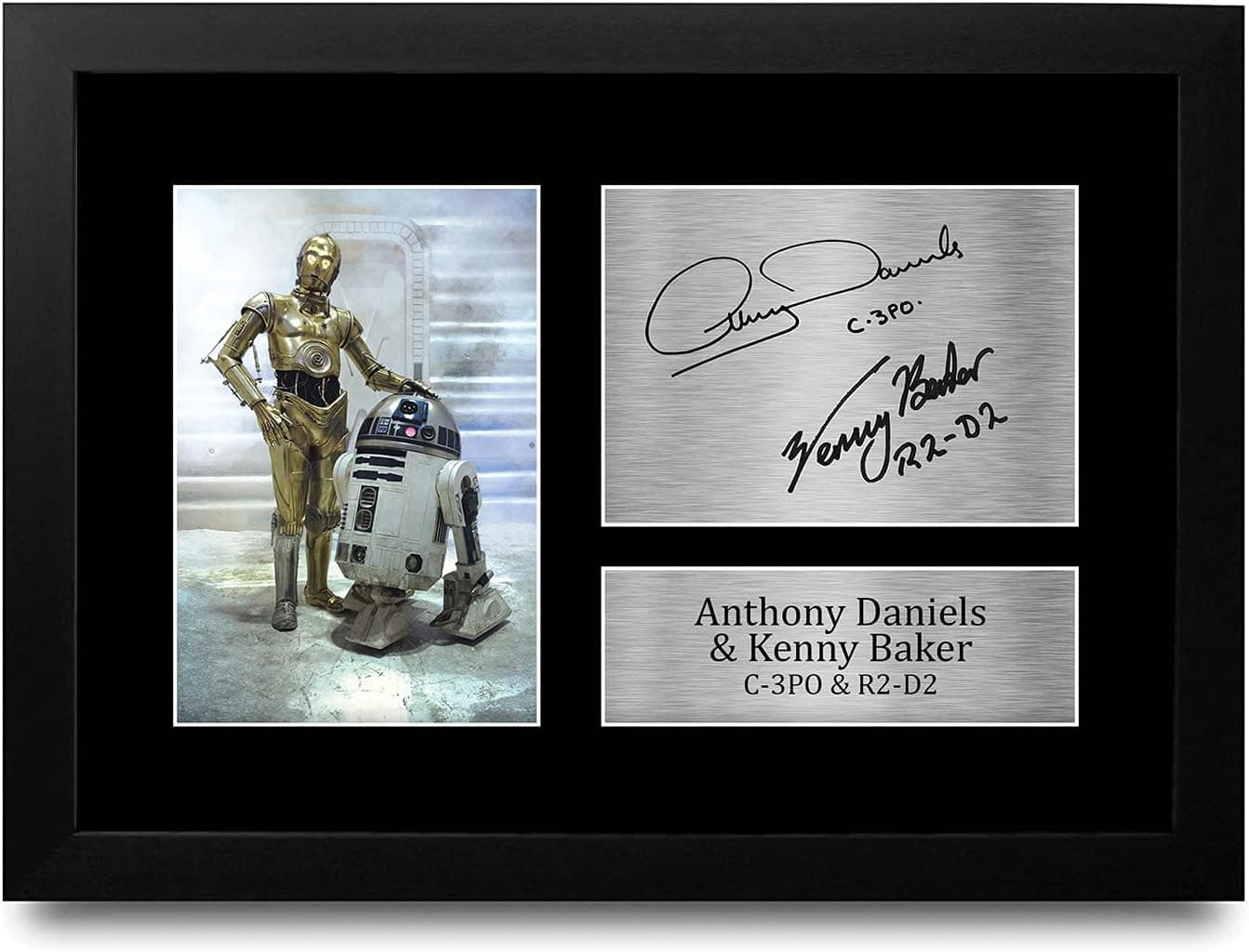 HWC Trading FR A4 Anthony Daniels & Kenny Baker C-3PO R2-D2 Cadeaux Imprimé Signé Autographe Photo pour les fans de cinéma - A4 Encadré