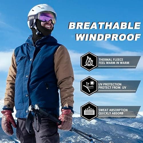 ROCKBROS Cagoule Moto Polaire Balaclava Hiver Tour de Cou Homme Femme Coupe-Vent Respirant Thermique Motif/Filtre Masque pour Vélo Ski Running Snowboard Chaud sous Casque 9 Couleurs-Noir