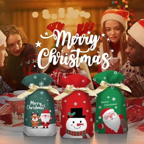haweeli Sacs Cadeaux de Noel assortis avec cordon de serrage, 48 Sac Cadeau Petit Sachet à Friandises pour Bonbons Biscuits Cadeaux pour Enfants