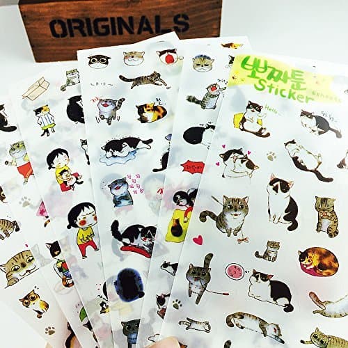 BeatlGem 6 Feuilles Super Mignon Chat Autocollants pour DIY Albums Journal Portable Décoration Bande Dessinée Scrapbooking Bureau De L'école Papeterie Meilleur Cadeau pour Vos Enfants