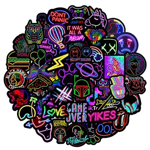 MARSFORCE Graffiti Néon vinyle imperméable autocollant pour ordinateur portable bagages de voyage valise bouteille d'eau skateboard vélo voiture pare - chocs casque guitare jouet scrapbooking [50pcs]